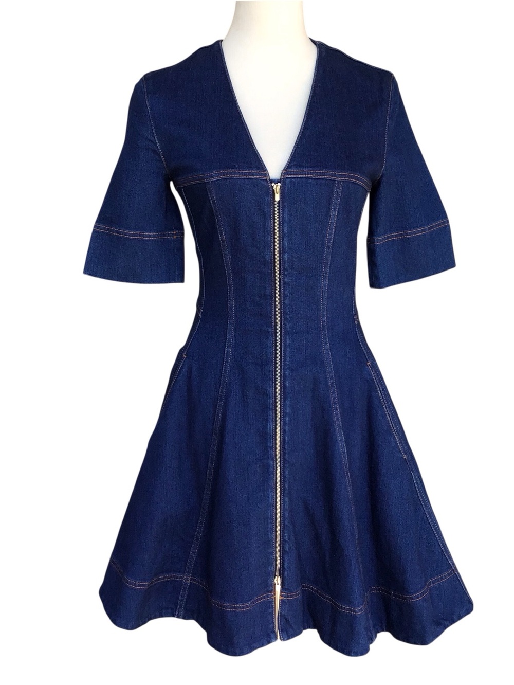 Stella McCartney Navy Blue Denim Zip Front Mini Dress